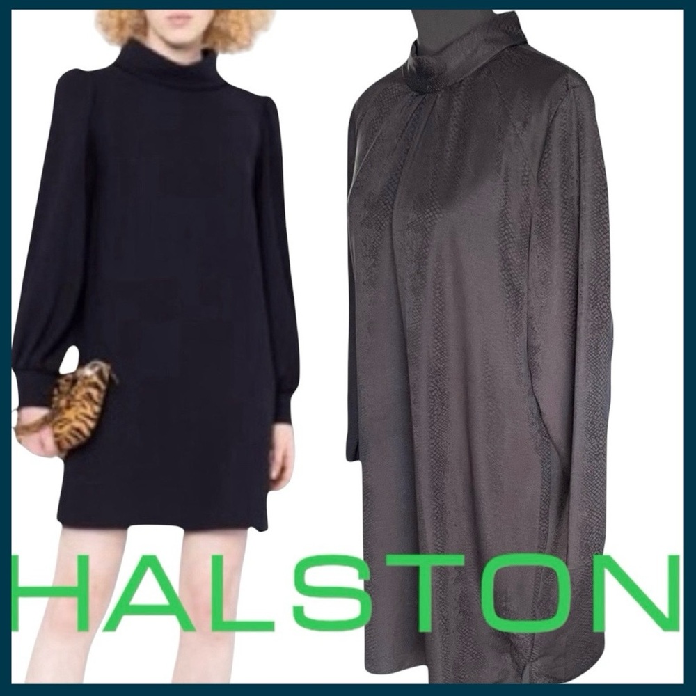 H by Halston Black High Neck Long Sleeve Dress (L)